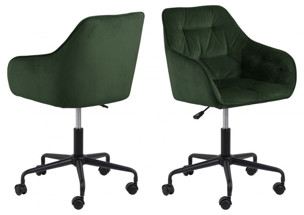 Design Scandinavia Kancelárska stolička Brooke, zamat, tmavo zelená
